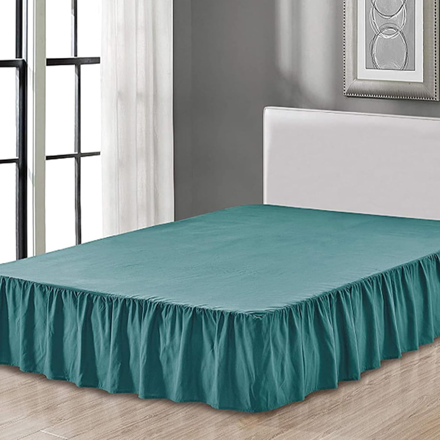 Ruffled Bed Skirt, Lightweight Dust Ruffle Bed Skirts with Platform, Multiple Sizes Soft Bed Skirt for Bedroom,Hotel (Malachite Green, Full（54x75 in） 14")