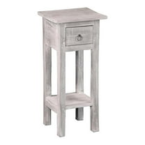 Pemberly Row Cottage Narrow Wood Side Table in Distressed Light Gray