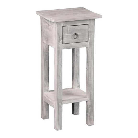 Pemberly Row Cottage Narrow Wood Side Table in Distressed Light Gray