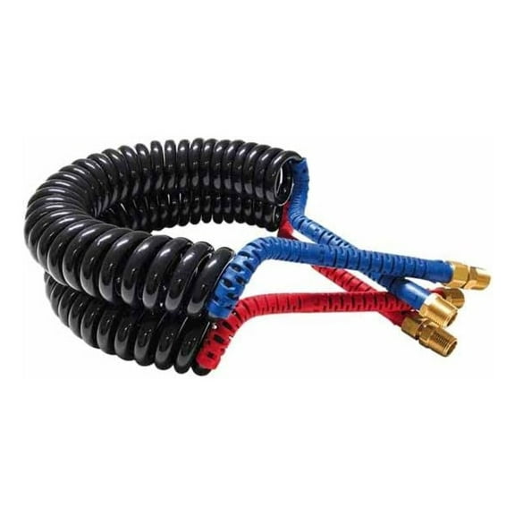 12 Foot Kink-Repairing 40MM Diameter Air Brake Coiled Hoses with Blue and Red Grips - Pair