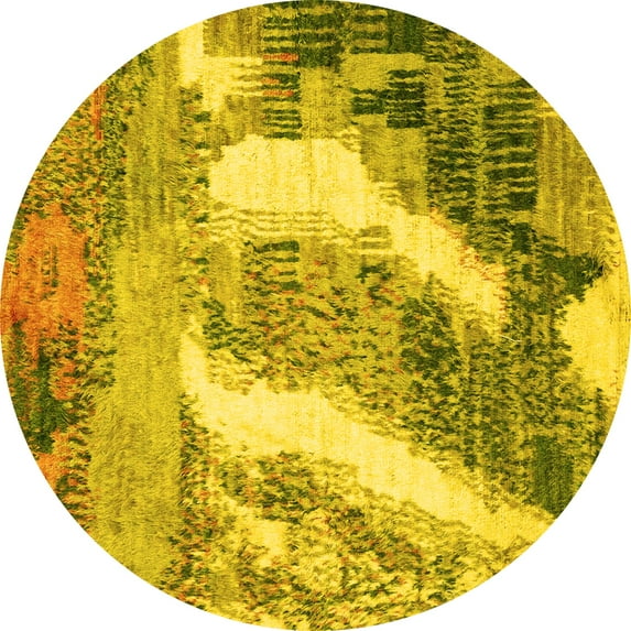 Ahgly Company Indoor Round Abstract Yellow Modern Area Rugs, 5' Round