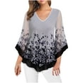 thumbnail image 1 of Birdeem Womens Summer Fashion Solid Print Double Mesh Shirt 3/4 Flared Sleeve V-Necktunic Blouse Tops, 1 of 3