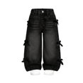thumbnail image 2 of Amidoa Girls Wide Leg Denim Pants Baggy Elastic Waist Jeans Black Size 6-7Years, 2 of 8