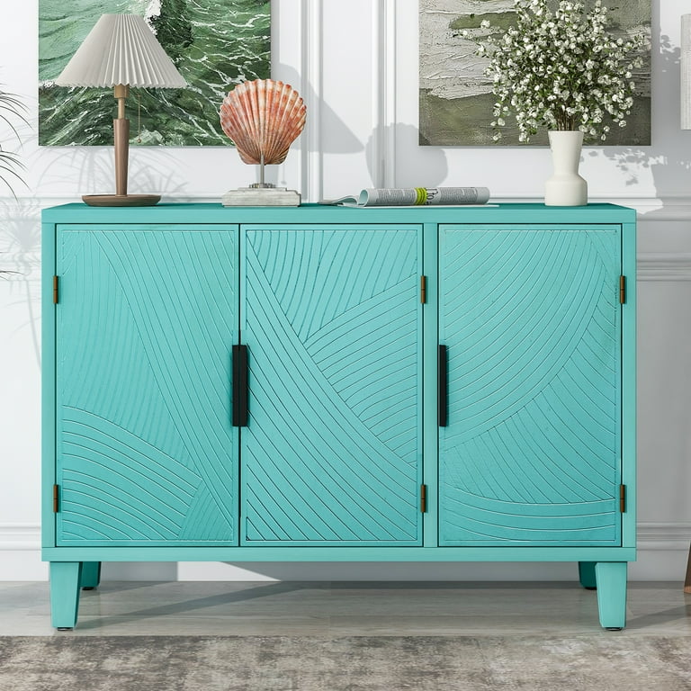 45 Storage Accent Buffet Sideboard with Antique Pattern Doors Buffet Functional Cabinet with Wooden Build Large Storage Spacefor Hallway