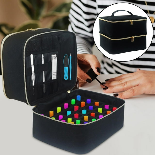 Estuche de transporte de esmalte de uñas, con asas, bolsa organizadora de cosméticos, almacenamiento de suministro de uñas para 30 (15 ml/0,5 Yinane Estuche de transporte de esmalte de uñas