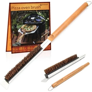 2pcs Pizza Oven Accessories Kit Natural Wood Handle Folding Pizza Peel  Stone Palmyra Bristles Brush for Cleaning Grills Ovens