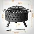 thumbnail image 4 of Spaco 32 Inch Metal Fire Pit with Lifting Ring, Burning Firewood Basin with Rhombus Hole, Fire Pit with Mesh Cover for Outdoor, Black, 4 of 16