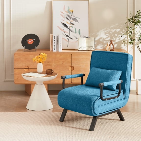 Modern Simple Fabric Single Sofa Bed 85cm with 5-Position Adjustable Backrest and Pillow