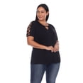 thumbnail image 2 of White Mark Women's Plus Size Keyhole Neck Short Crisscross Sleeve Shirt Top, 2 of 5