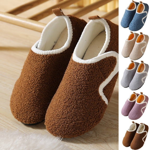 Lenago Children's Fuzzy Slippers Toddler Infant Home Slippers for Boys Girls Soft Flat Slip On Easy Hook-and-Loop Fleece Lined Winter House Shoes Slip-Resistant Indoor 2-12 Years