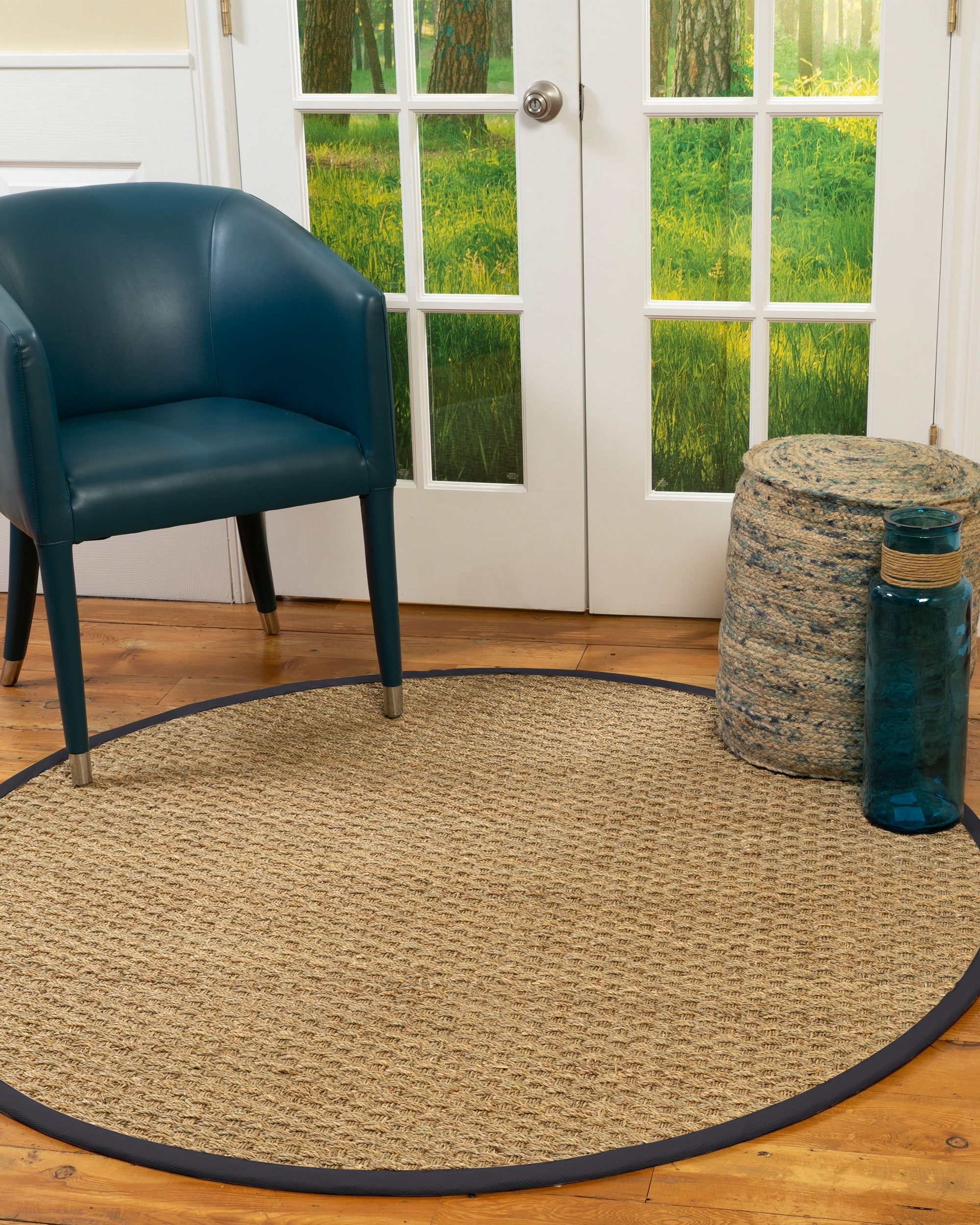 Natural Area Rugs Basketweave Custom Seagrass Rug, 10', Round Midnight