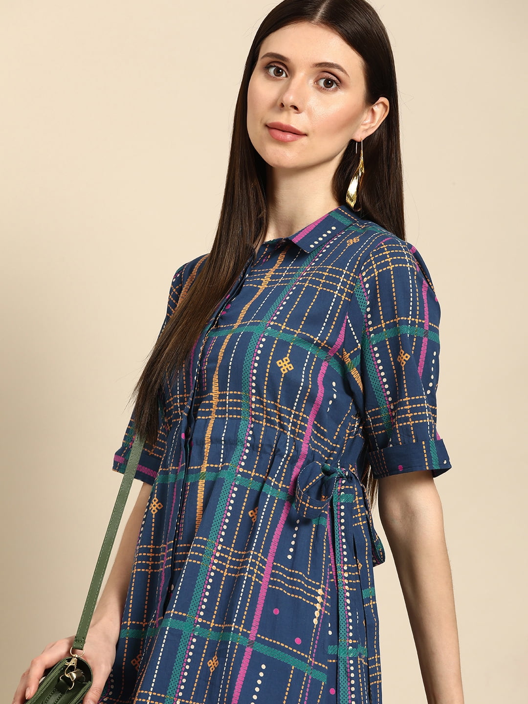 Anouk By Myntra Kurti Set For Women Indian Style Shirt Collar Navy