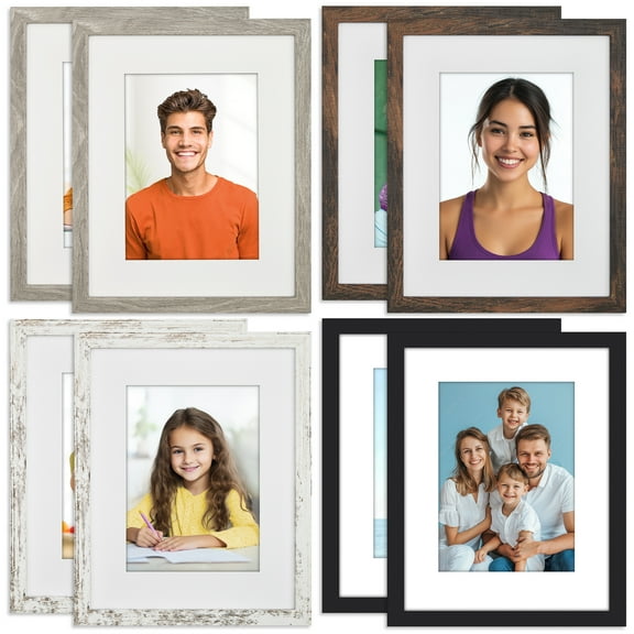 Icona Bay 8x10 Multicolored Picture Frames W/ 5x7 Mat, 8 Pack, Bliss Tabletop Frames
