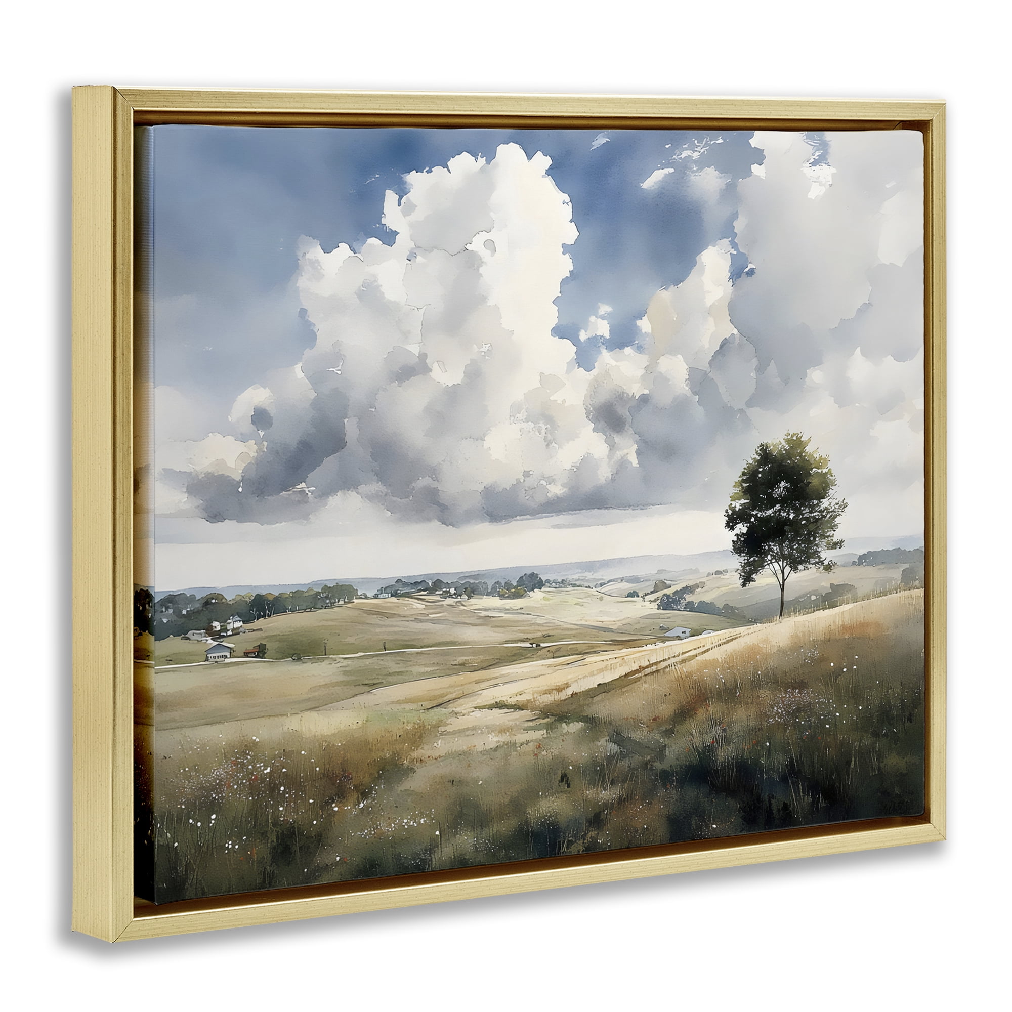Stupell Industries Pretty Hills with Solitary Tree Gold Framed Floater Canvas Wall Art, design by Franklyn Gregory