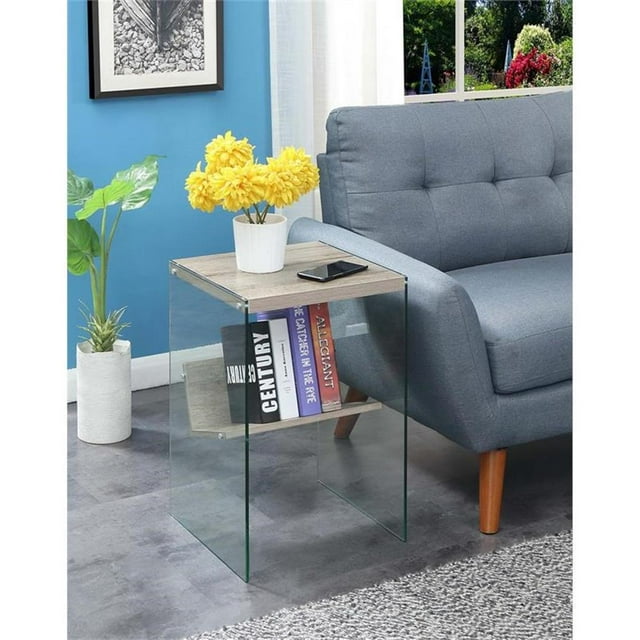 Convenience Concepts Table d'Appoint Soho, Fini Bois Flotté et Côtés en Verre