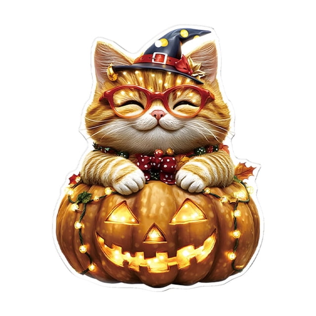 Llavero colgante de gato acrílico de Halloween CLLC, lindo diseño de calabaza para coche y mochila, decoración duradera que no se decolora, accesorio festivo y de uso diario para decoración del hogar