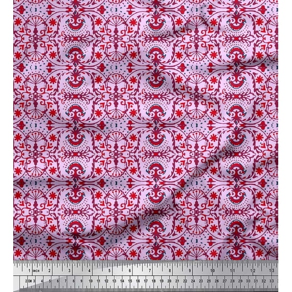 Soimoi Poly Georgette Fabric Damask Ethnic Print Sewing Fabric Yard 52 Inch Wide