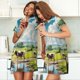 thumbnail image 4 of Fotbe Countryside Farm Cow Bata de Dormir para Mujer con Estampado, Camisón de Algodón de Manga Corta, Ropa de Dormir Casual, 4 of 6