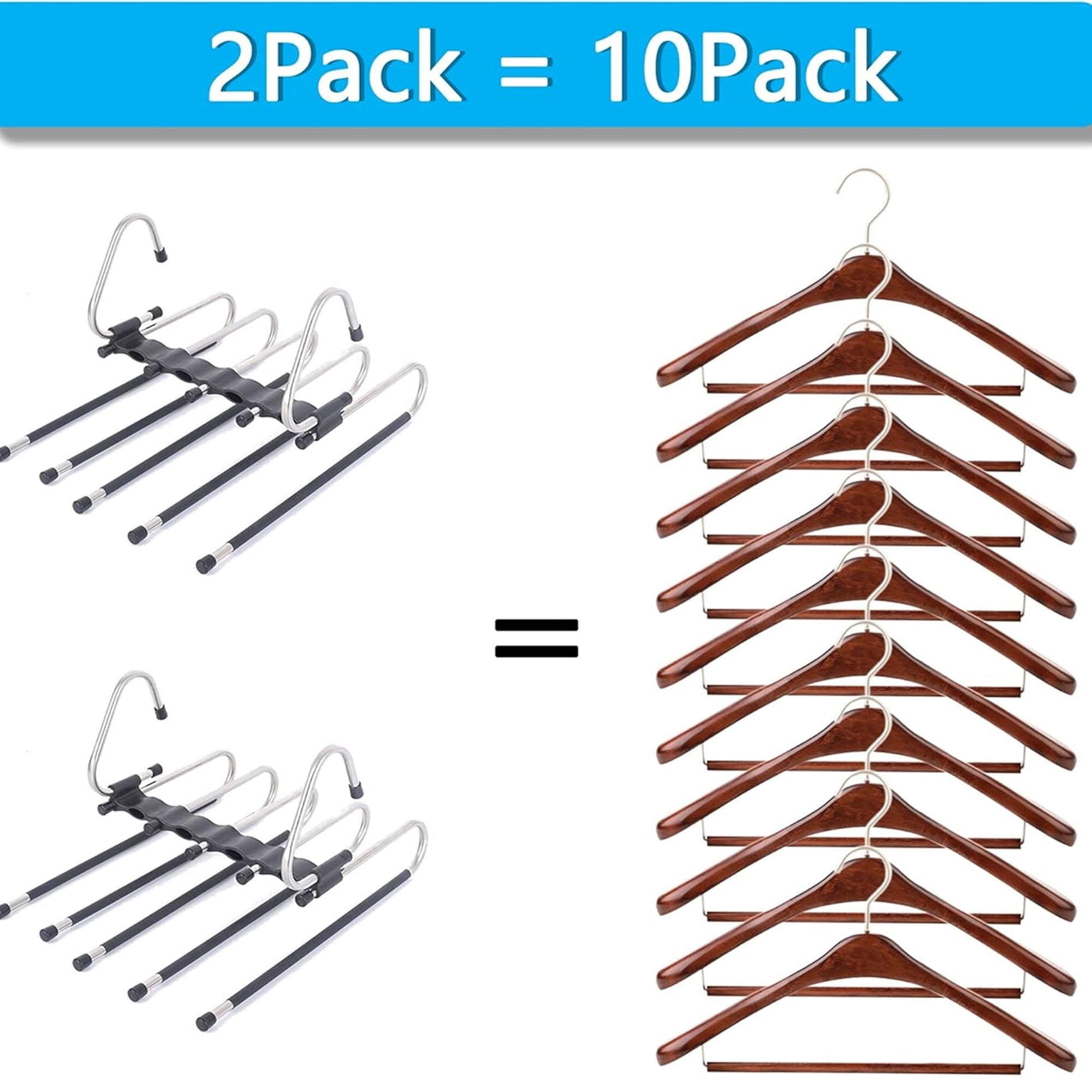 ofefe Space Saving Pants Hangers 2 Pack with 10 Metal Clips, Non-Slip Multi-Layer Hanger for Closet Organizer for Jeans Skirts Scarves Leggings Black