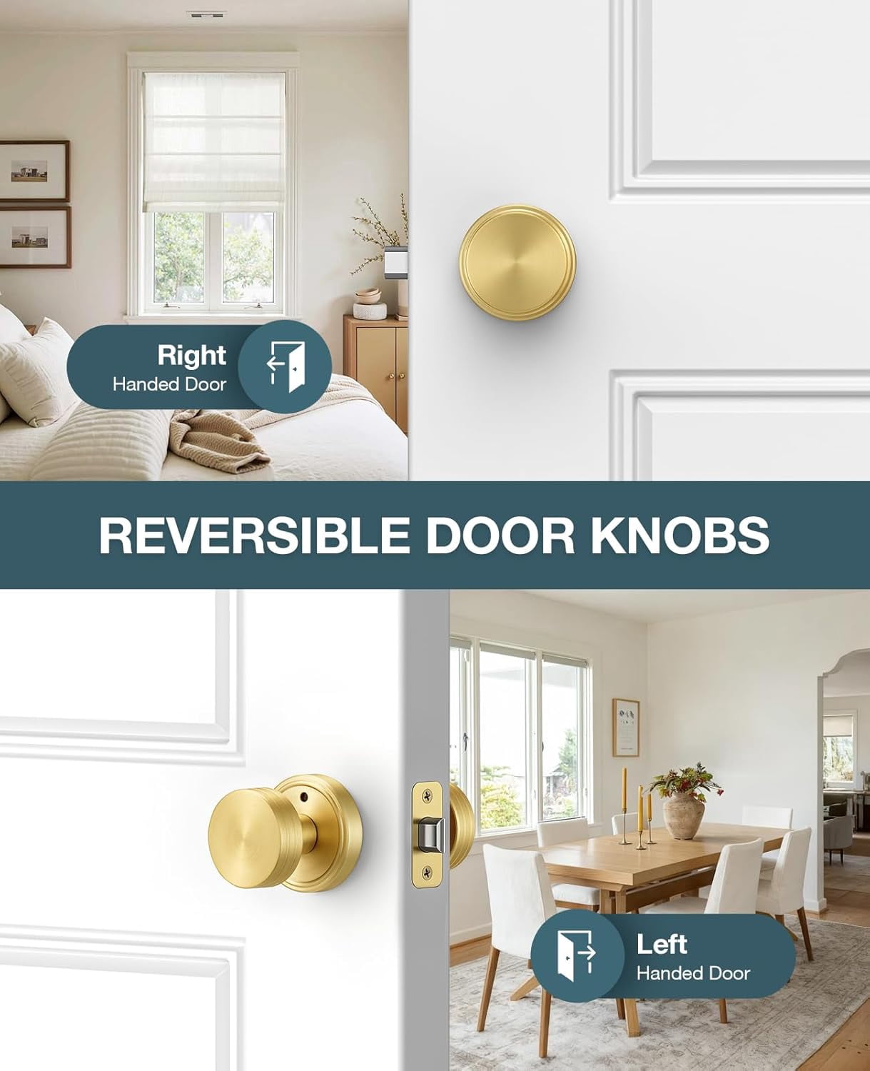 Klamerit Privacy Brushed Gold Door Knobs Heavy Duty Zinc Alloy Round Interior Door Knobs with Lock,for Bathroom & Bedroom