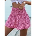 thumbnail image 6 of Boho Floral High Waist Drawstring Skorts for Women - Summer Ruffle Flowy Skirts Rose Red S, 6 of 8