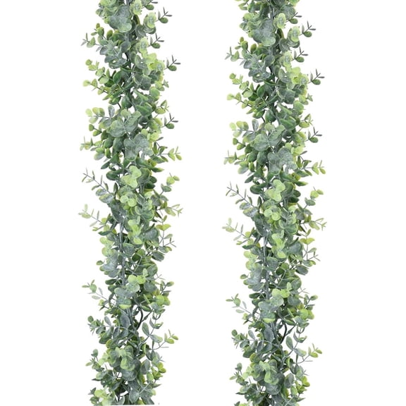 Januofit Faux Eucalyptus Garland Plant, 2 Pack Artificial Vines Hanging Eucalyptus Leaves Greenery Garland for Wedding Backdrop Arch Wall Decor, 6 Feet/pcs UV Protected Indoor Outdoor