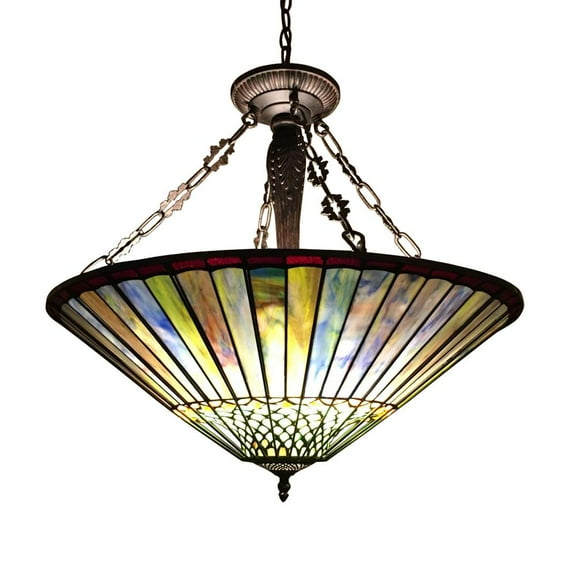 CHLOE Lighting GRACE Tiffany-style Geometric 3 Light Inverted Ceiling Pendant Fixture 22" Shade