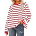 thumbnail image 4 of Besolor Women's Striped Shirts Casual Loose Long Sleeve Round Neck Pullover Tops Fall Trendy Blouses, 4 of 5