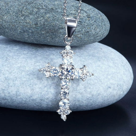 Cross Diamond Necklace Pendant Genuine 925 Silver Cross Necklace For Women NEW