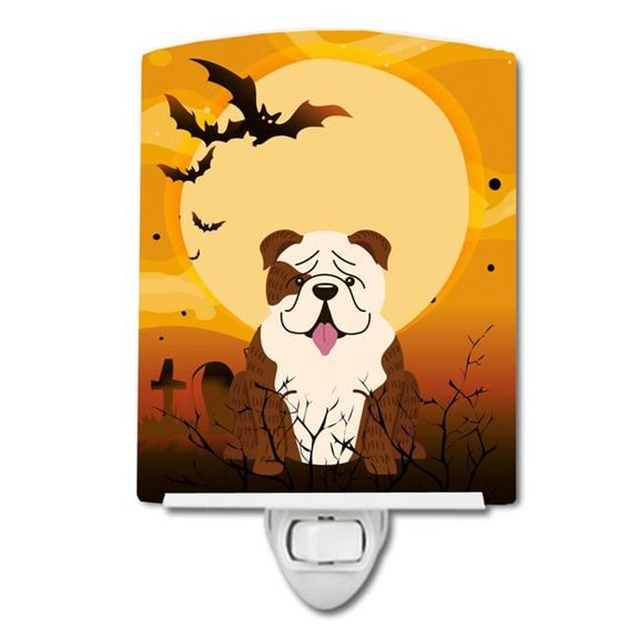 Halloween English Bulldog Brindle White Ceramic Night Light