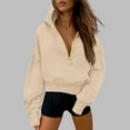 thumbnail image 2 of qolati Cropped Hoodies for Women Oversized Half Zip Pullover Tops Y2k Cute Sweatshirts Jackets Fall Fashion Outfits Winter Clothing Beige XL, 2 of 7