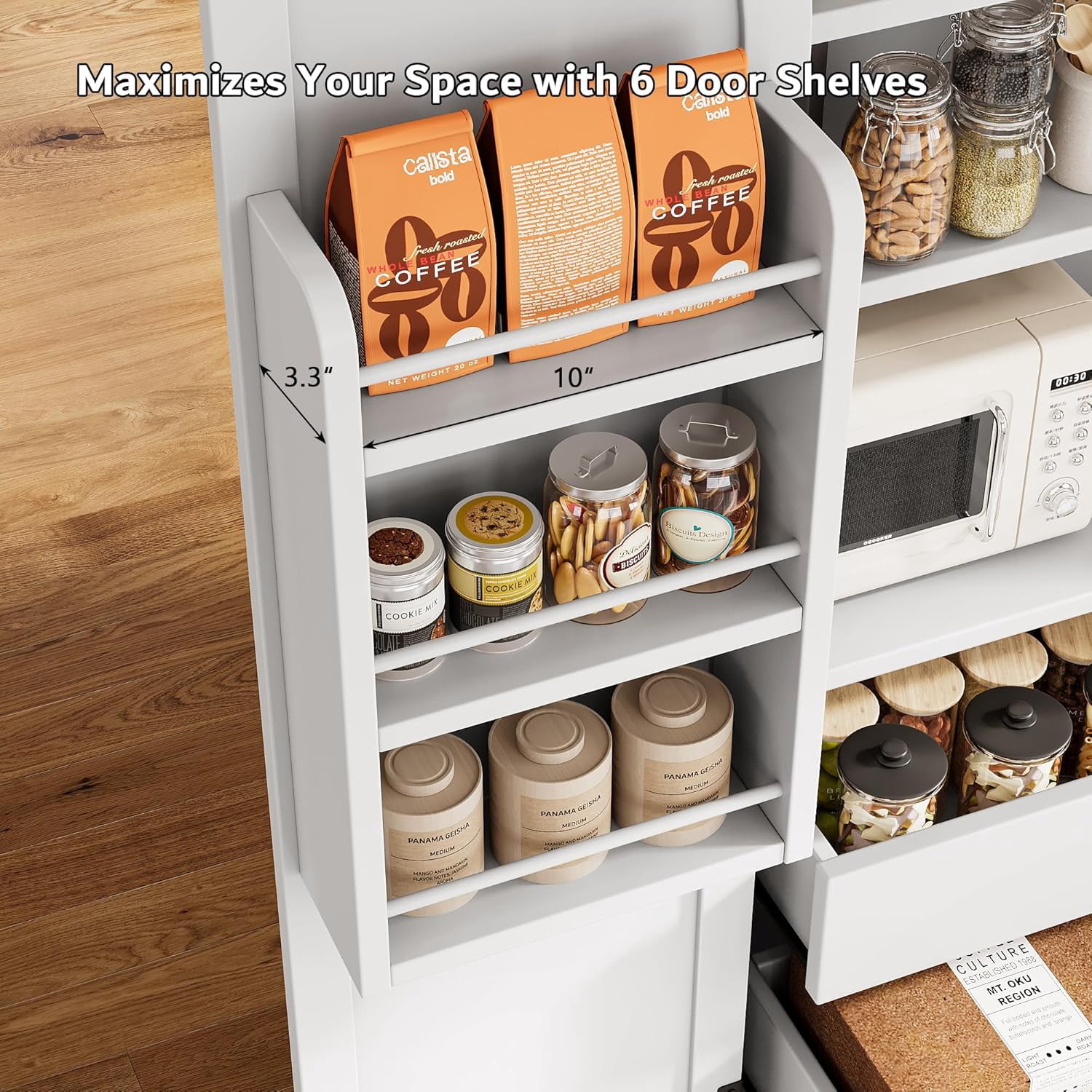 iPormis 71" Tall Kitchen Pantry Storage Cabinet with Adjustable Shelf, Large Drawers & Door Shelves, Freestanding Farmhouse Kitchen Cupboard for Dining Room/Living Room, White