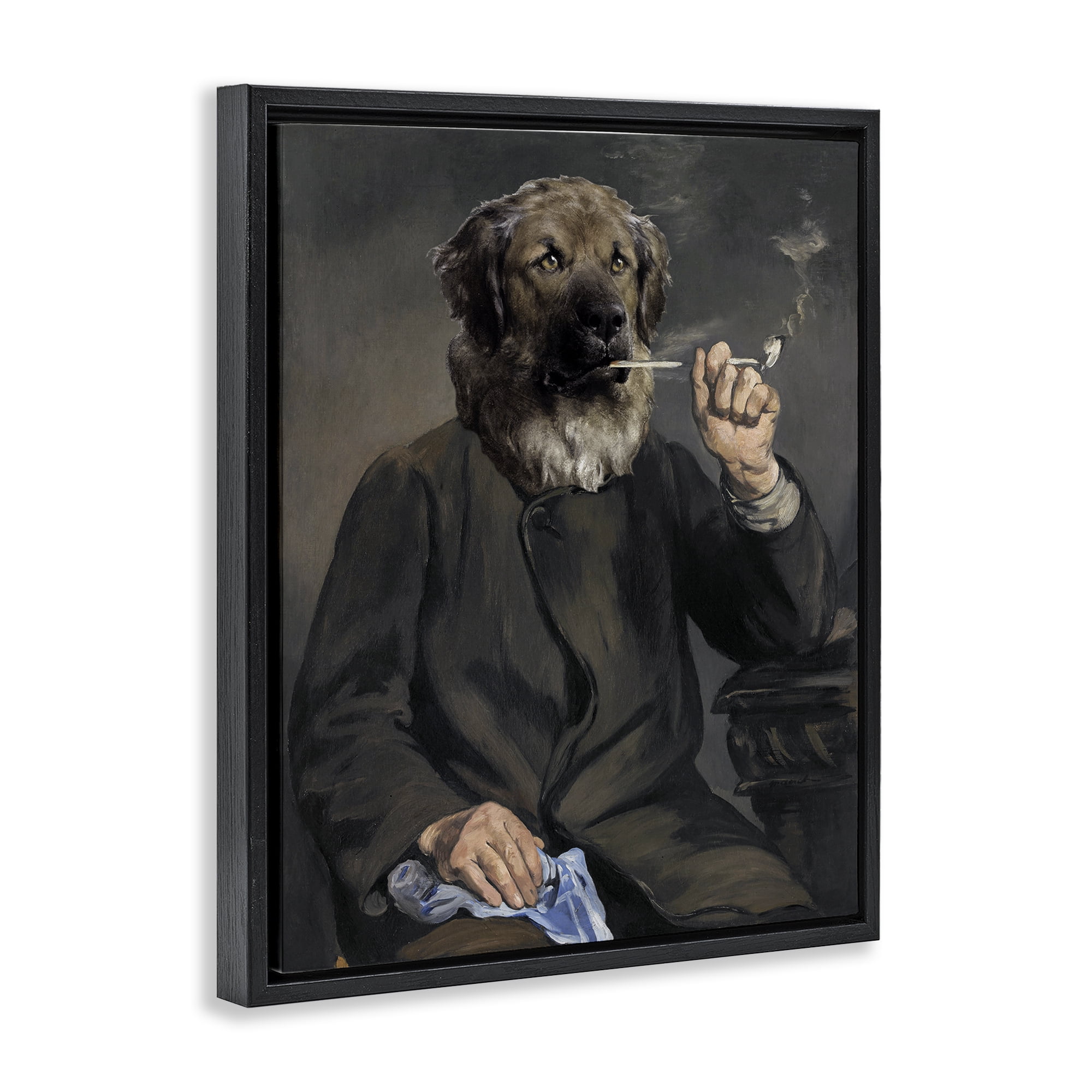 Stupell Industries Smoking Historical Dog Novelty & Humor Painting Black Floater Framed Canvas Art Print Wall Art, 25 x 31