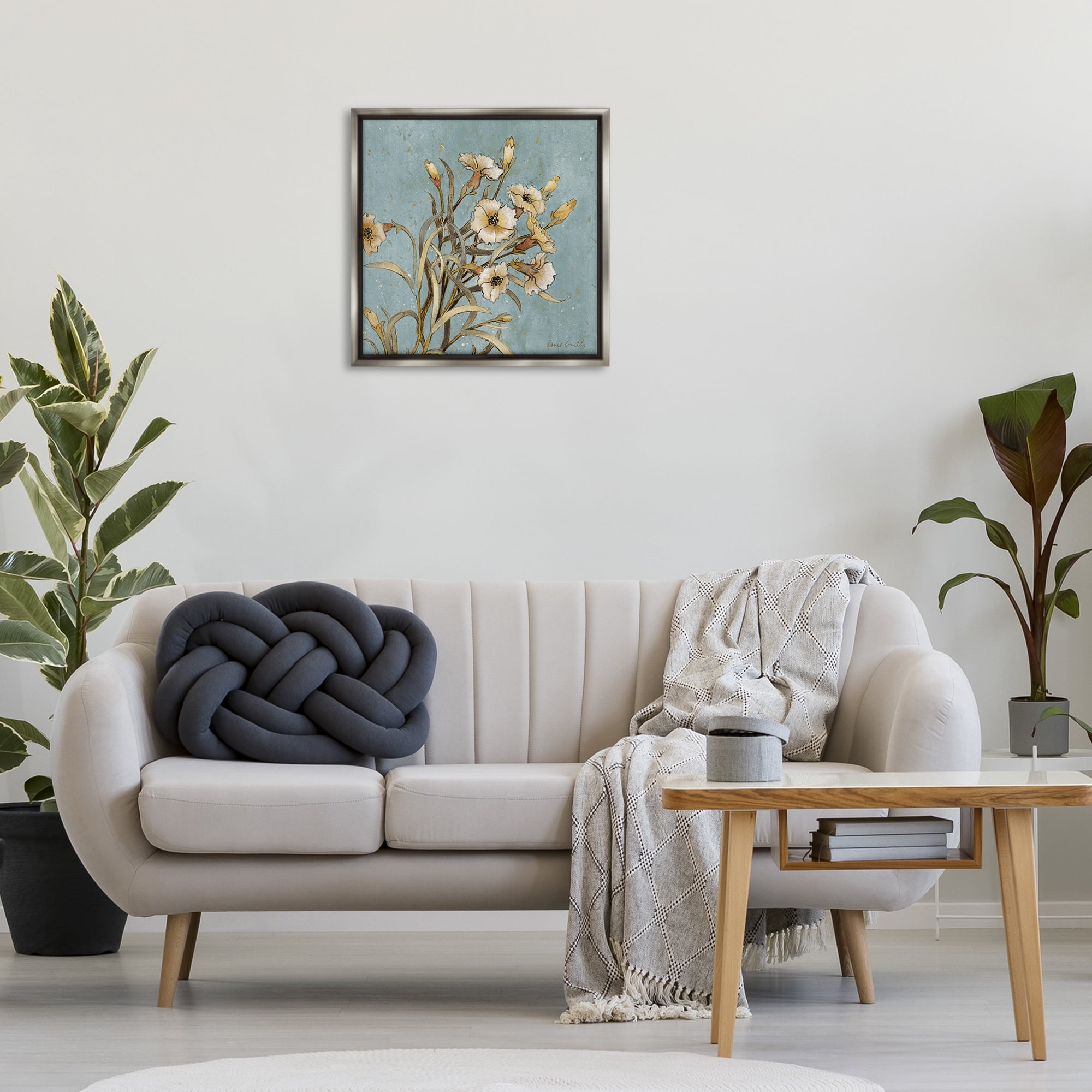Stupell Industries Natural Blooming Buds Botanical & Floral Painting Gray Floater Framed Canvas Art Print Wall Art, 25 x 25