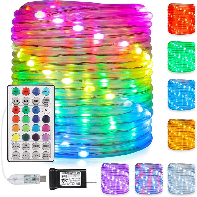 FrostHike Rope Lights. 33ft 100LED RGB String Lights. 16 Color Changing 12 Modes Waterproof Rope Lights. USB Powered Tube Lights with Remote Control for Halloween. Christmas. Garden. Party. Room Decor