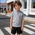thumbnail image 2 of REDARER Boys Waffle Knit Stand Collar Short Sleeve Henley Shirt Comfortable Casual Sport Top for Kids,8-9 Years, 2 of 7