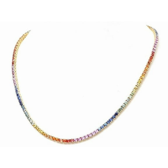 925 silver Lab multi Sapphire Tennis Necklace,Lab Multi Sapphire Gemstones Necklace Birthstone Necklace,Mom Birthday Gift,Gift For Her,