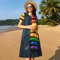 thumbnail image 4 of Uemuo Rainbow Sausages On Dark Slate Print Womens Summer Dress Casual Swing Short Sleeve Sundresses Beach A-line Shift Dress, 4 of 6