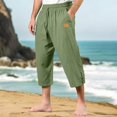 thumbnail image 2 of WTOBBY Men's Cotton Linen Beach Capri Pants, Casual Split Hem Solid Color for Vacation Comfort Daily Wear ,Army Green L, 2 of 5