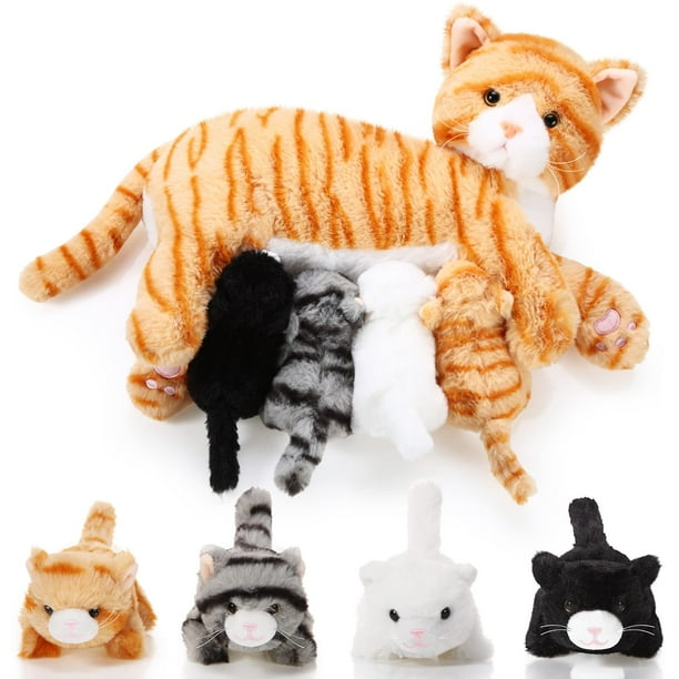 Animal de peluche Skylety, gato cariñoso con gatitos de peluche de 40 cm
