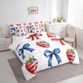thumbnail image 3 of Feelyou Watercolor Bow-tie Bedding Comforter Set 7pcs for Kid, Blue Princess Bowknot King Bedding Sets, Cartoon Strawberry Reversible Bed Sheets, Luxury Bedroom Decor, 3 of 8