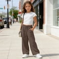 thumbnail image 4 of Mifsaly Girls Summer Casual Pants High Waisted Wide Leg Cotton Linen Pant Lightweight Breathable Summer Beach Vacation Clothes with Pockets Brown,13 Years, 4 of 9