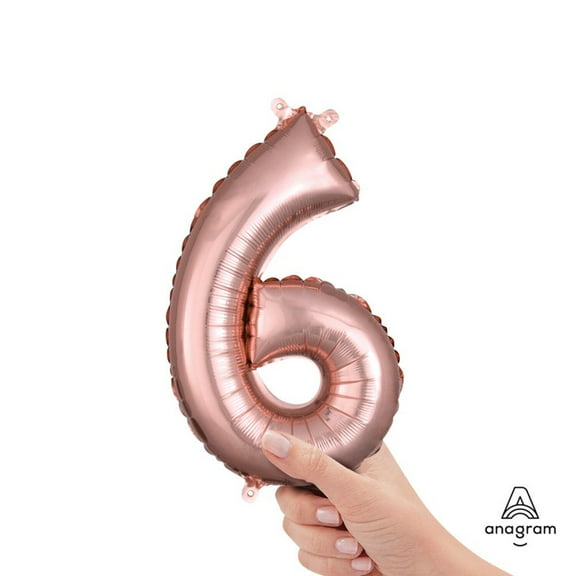 Anagram - 16 Number '6' Mylar Balloon - Rose Gold (Air-Filled)