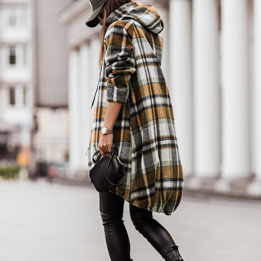 Plaid Trench Coat Womens Windbreaker Jacket Printed Shirt Zipper