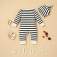 thumbnail image 6 of Fesfesfes Newborn Baby Pajamas Boys Girls Stripe Cotton Jumpsuit Long Sleeve Bodysuit Hooded Pocket Romper With Hat Onesie Set, 6 of 9