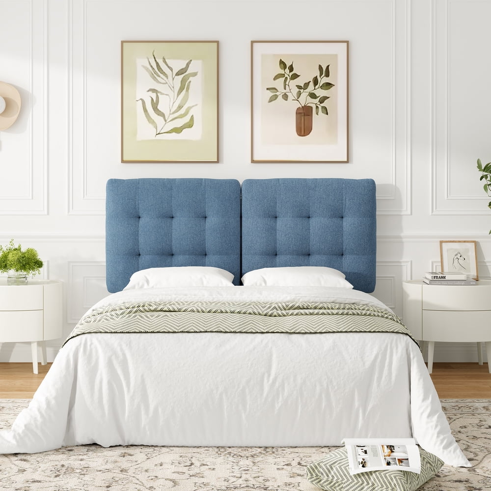 Someet Upholstered Headboard for Queen Size, Adjustable Height Headboard, Modern Button Tufting Solid Wood Headboard, Blue