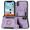 thumbnail image 4 of Wallet Case for iPhone X / XS, Ring Holder Kickstand Retro Premium Leather Credit Card Holder [ RFID Blocking ] Case with Wrist Strap Back Magnetic Clasp Flip For iPhone X / XS, Purple, 4 of 14