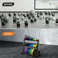thumbnail image 2 of Estante para Pesas – 3 Niveles Ajustable – 450 kg Acero al Carbono – Para Mancuernas, Kettlebells y Barras – Gimnasio en Casa – Fácil Montaje – Negro, 2 of 7