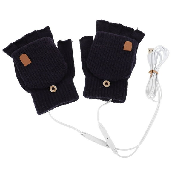 LOLIPPYY 1Pair Dark Blue Winter Heated Gloves with Fingerless Flip Cover for Cold Weather Cycling