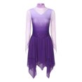 thumbnail image 2 of SiiRoh Women Figure Skating Dress Long Sleeve Gradient Color Dance Competition Party Shiny Rhinestones Dress Purple M, 2 of 6